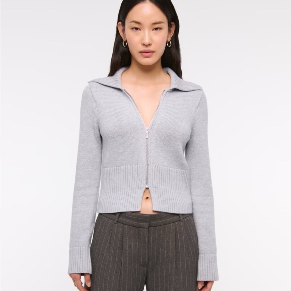 Abercrombie Zip Up Collared Knit Cardigan